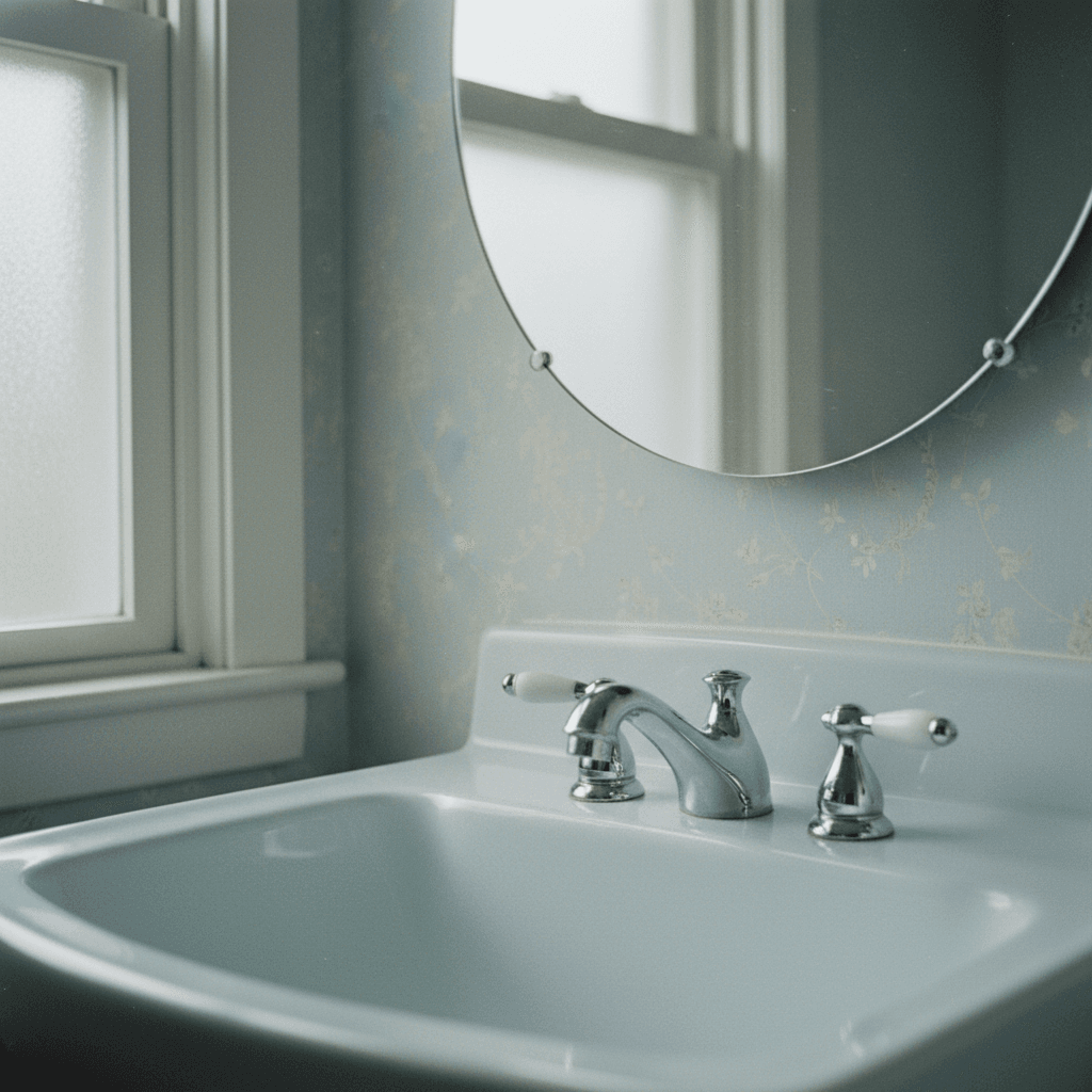 Bathroom mirror and sink cleaned to a streak-free shine